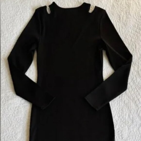 NWT WHBM FORME Black Rib Long Sleeve Cutout Dress - Size SP - Picture 4 of 10